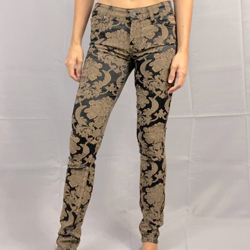 7  For‎ All Mankind Black and Gold Skinny Ankle Pants - Size 24